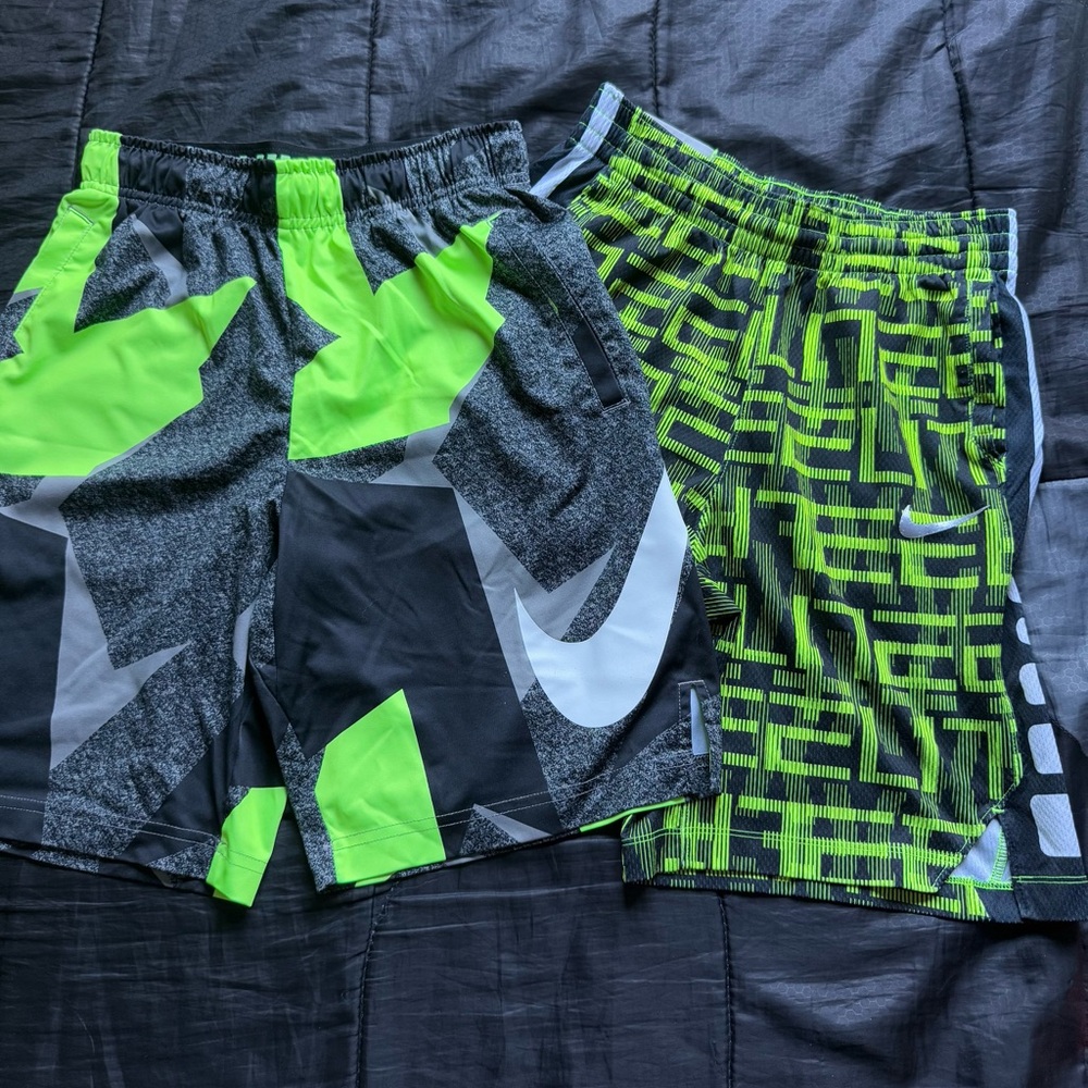 Nike boys Neon Green and Black Athletic Shorts bundle